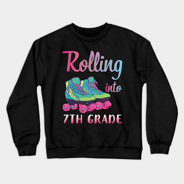 Rollerblading Students Rolling Into 7th Grade Happy First Day Of School Crewneck Sweatshirt by joandraelliot